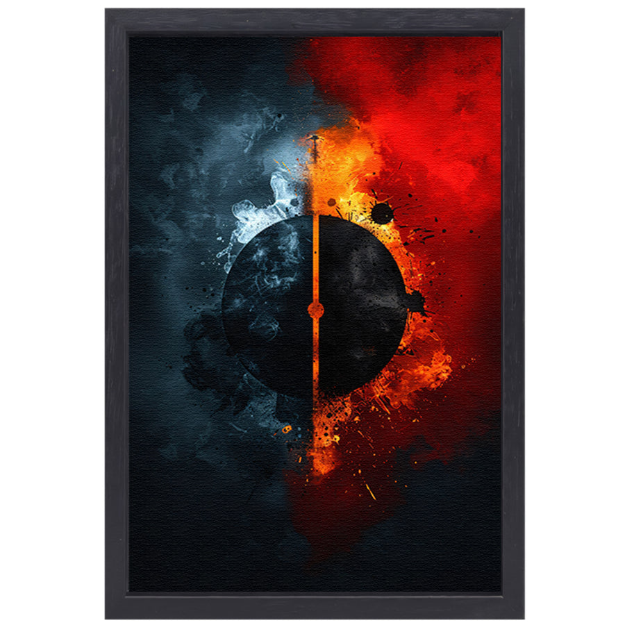 Abstract  met cirkel en contrasterende kleuren canvas met baklijst