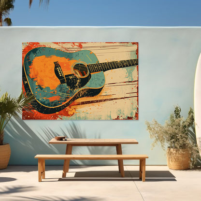 Abstracte gitaar met dynamische verfspatten tuinposter