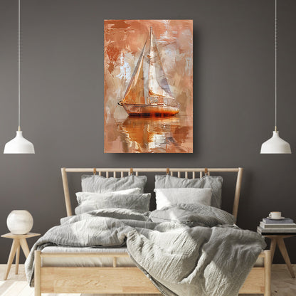 Abstracte zeilboot op reflecterend water acrylglas