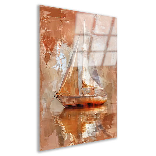 Abstracte zeilboot op reflecterend water acrylglas