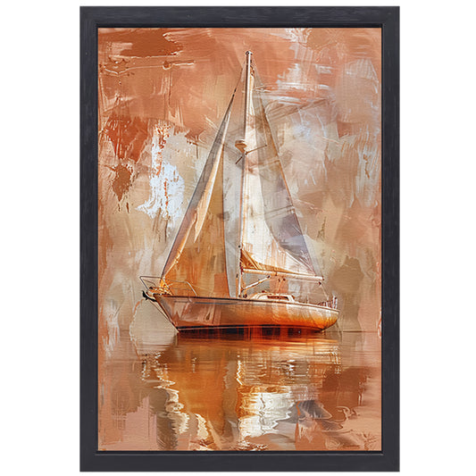 Abstracte zeilboot op reflecterend water canvas met baklijst