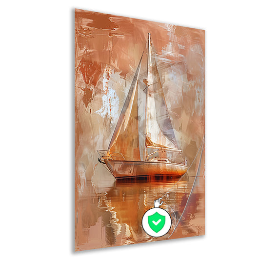 Abstracte zeilboot op reflecterend water poster