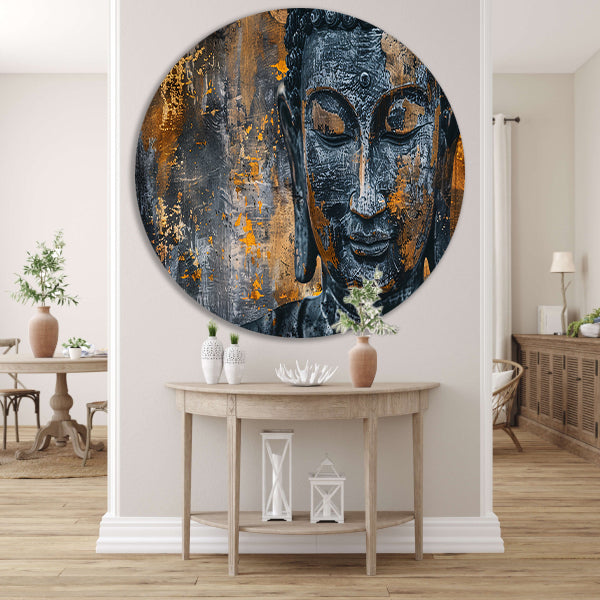Mystieke Boeddha portret met abstracte texturen forex muurcirkel