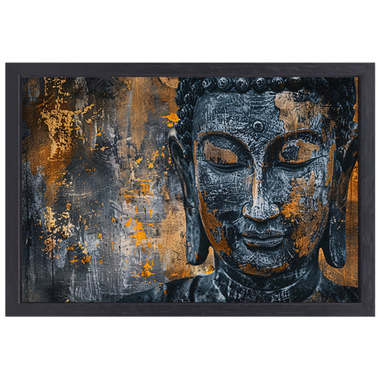 Mystieke Boeddha portret met abstracte texturen canvas met baklijst