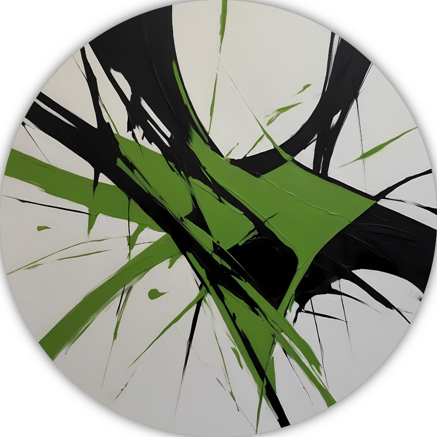 Groene en Zwarte Abstracte Dynamiek aluminium muurcirkel