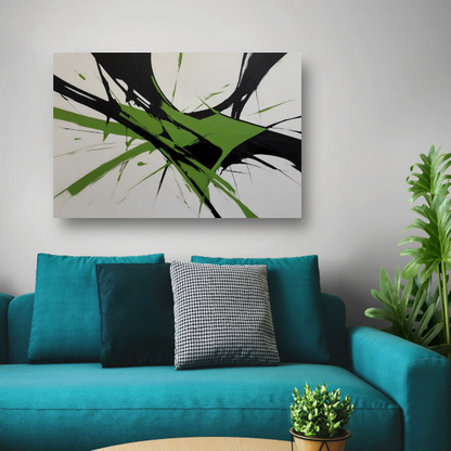 Groene en Zwarte Abstracte Dynamiek canvas