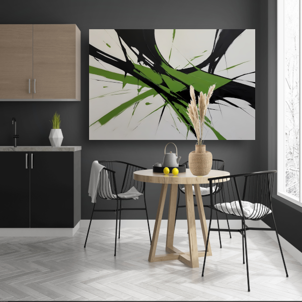 Groene en Zwarte Abstracte Dynamiek canvas met baklijst