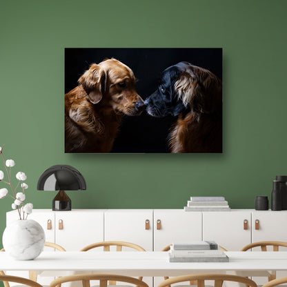 Twee honden raken elkaar met de neus canvas met baklijst