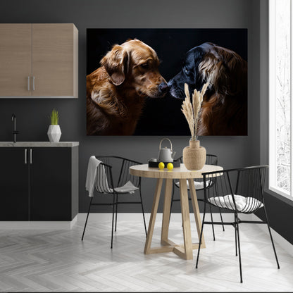 Twee honden raken elkaar met de neus canvas met baklijst