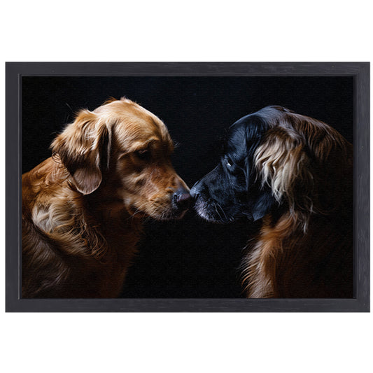 Twee honden raken elkaar met de neus canvas met baklijst