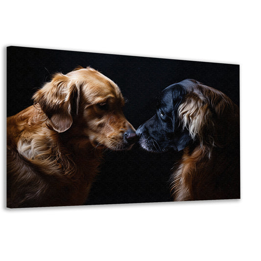 Twee honden raken elkaar met de neus canvas