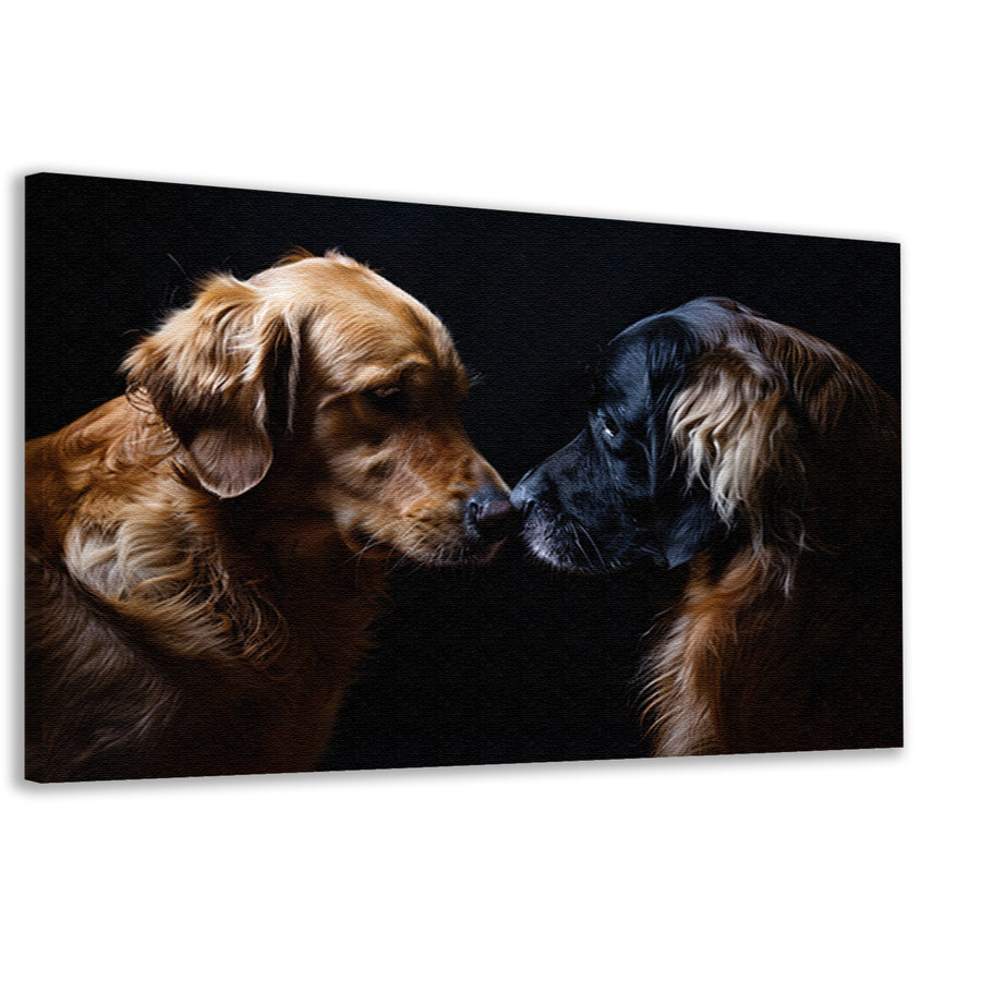 Twee honden raken elkaar met de neus canvas