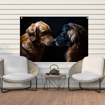 Twee honden raken elkaar met de neus tuinposter