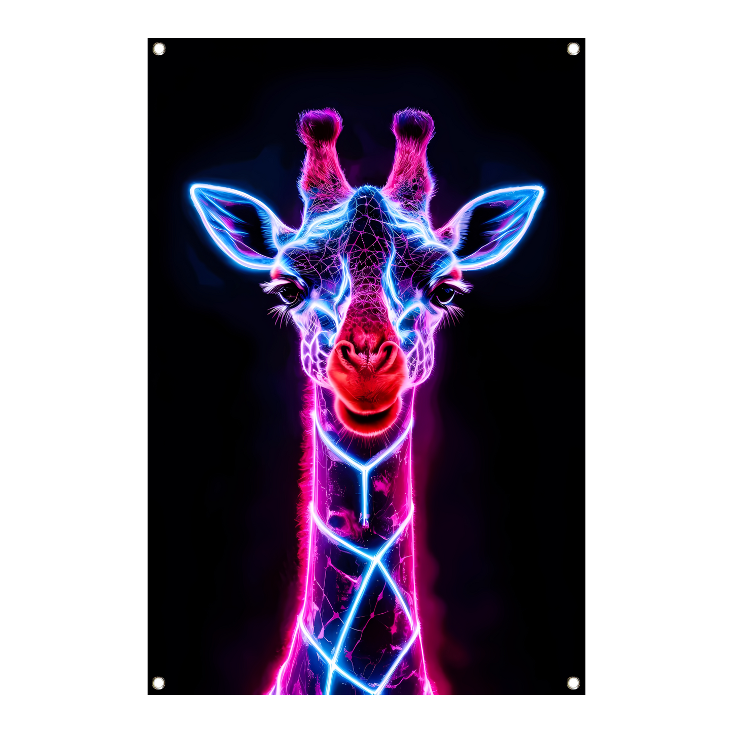 Neon futuristische giraffe met holografische lichten tuinposter