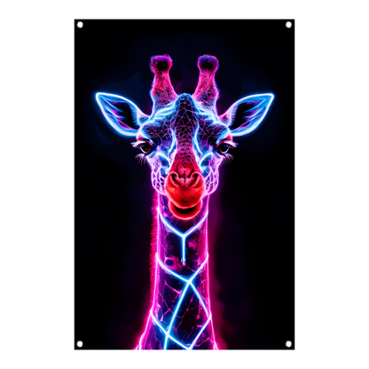 Neon futuristische giraffe met holografische lichten tuinposter