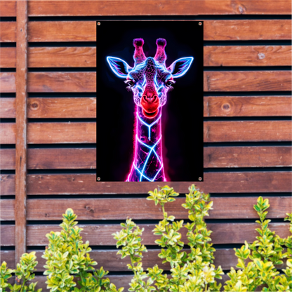 Neon futuristische giraffe met holografische lichten tuinposter