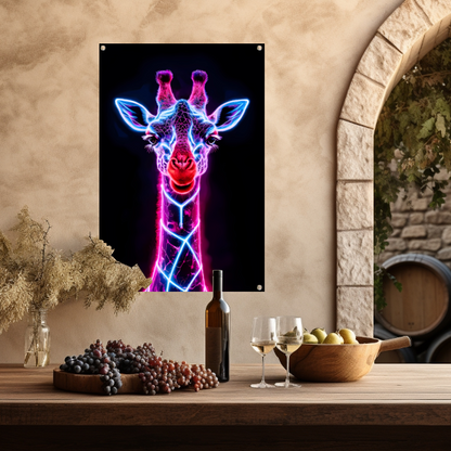 Neon futuristische giraffe met holografische lichten tuinposter