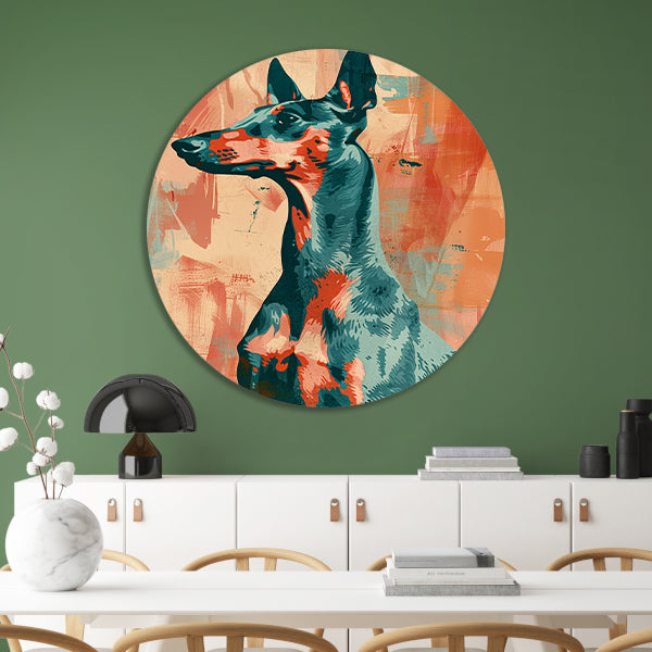 Abstract schilderij van een kleurrijke hond aluminium muurcirkel