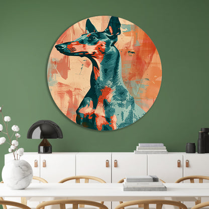 Abstract schilderij van een kleurrijke hond aluminium muurcirkel