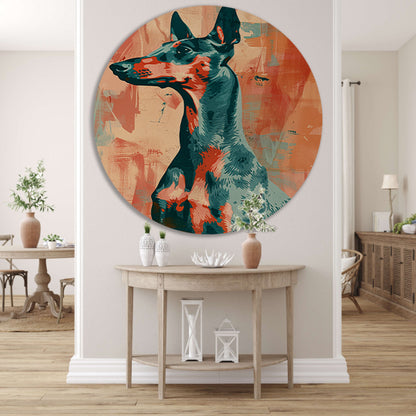 Abstract schilderij van een kleurrijke hond aluminium muurcirkel