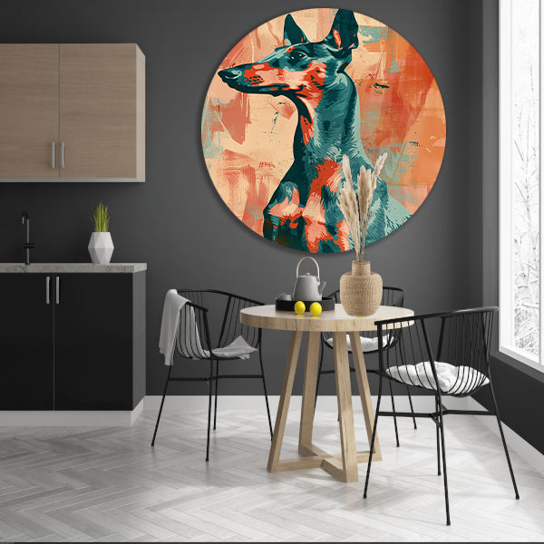 Abstract schilderij van een kleurrijke hond aluminium muurcirkel