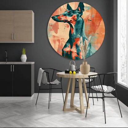 Abstract schilderij van een kleurrijke hond aluminium muurcirkel