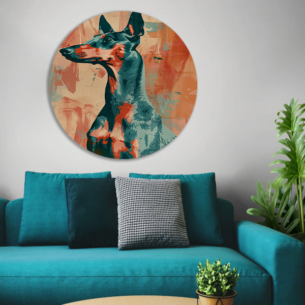 Abstract schilderij van een kleurrijke hond aluminium muurcirkel
