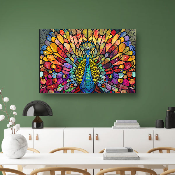 Pauw in kleurrijke glas-in-lood stijl poster