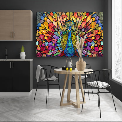 Pauw in kleurrijke glas-in-lood stijl poster