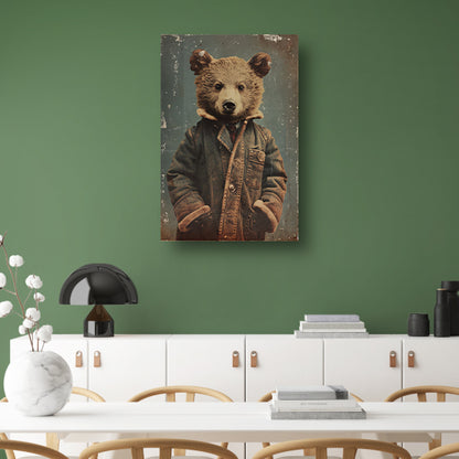 Beer met vintage jas portret canvas
