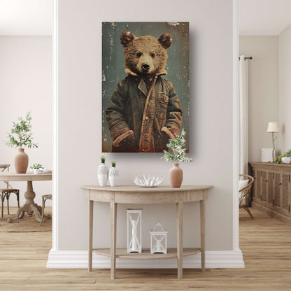 Beer met vintage jas portret canvas