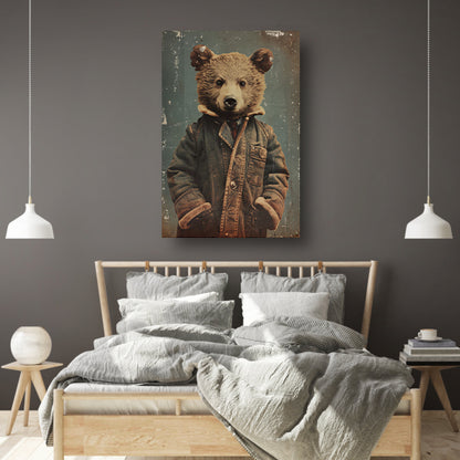 Beer met vintage jas portret poster