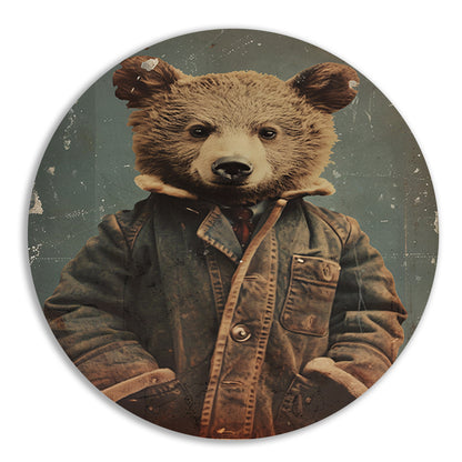 Beer met vintage jas portret forex muurcirkel