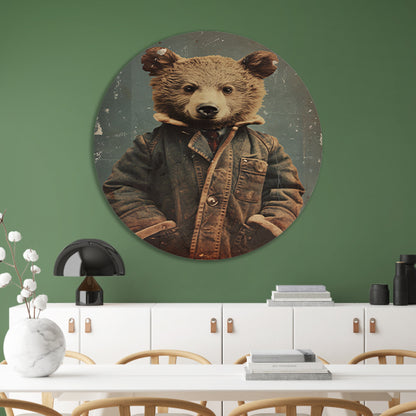 Beer met vintage jas portret forex muurcirkel