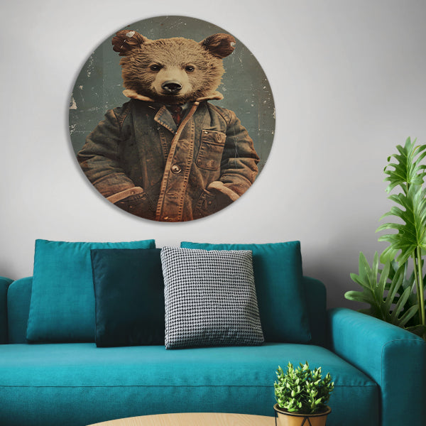 Beer met vintage jas portret forex muurcirkel