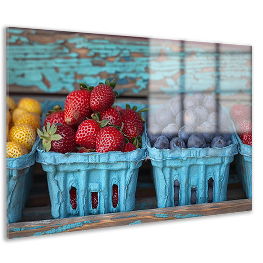Kleurrijk fruitschaal met aardbeien en blauwe bessen acrylglas