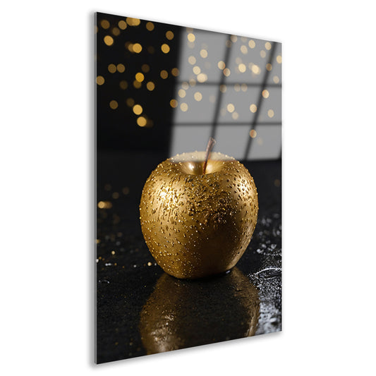 Gouden appel op natte zwarte ondergrond acrylglas