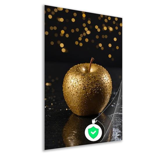 Gouden appel op natte zwarte ondergrond poster