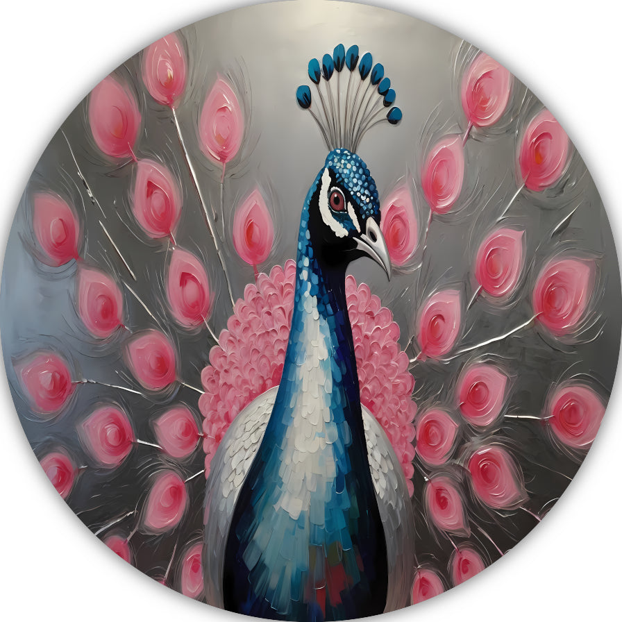 Pauw met roze bloemen in moderne stijl forex muurcirkel