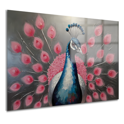 Pauw met roze bloemen in moderne stijl acrylglas