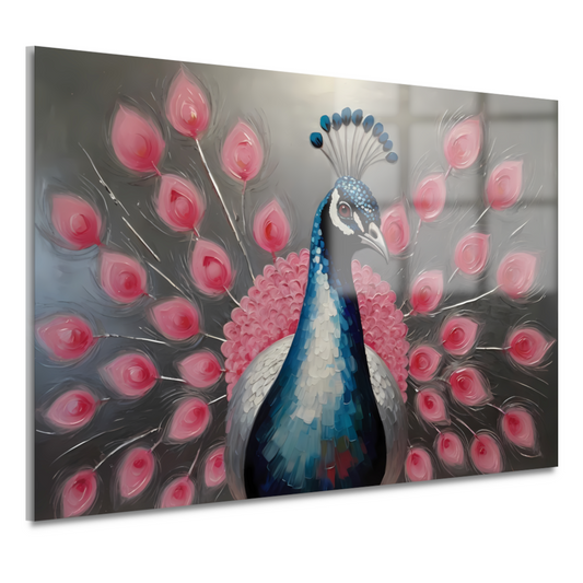 Pauw met roze bloemen in moderne stijl acrylglas