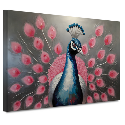 Pauw met roze bloemen in moderne stijl canvas