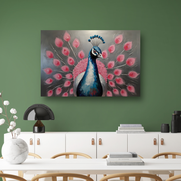 Pauw met roze bloemen in moderne stijl acrylglas