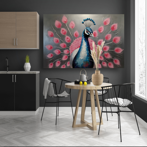 Pauw met roze bloemen in moderne stijl acrylglas