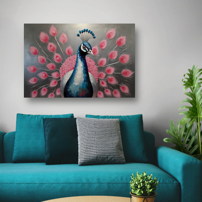 Pauw met roze bloemen in moderne stijl acrylglas