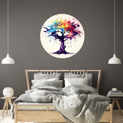 Abstracte Boom met Kleurrijke Vlinders aluminium muurcirkel