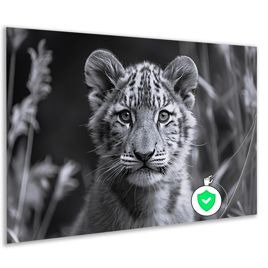 Zwart-wit foto van een jonge welp poster