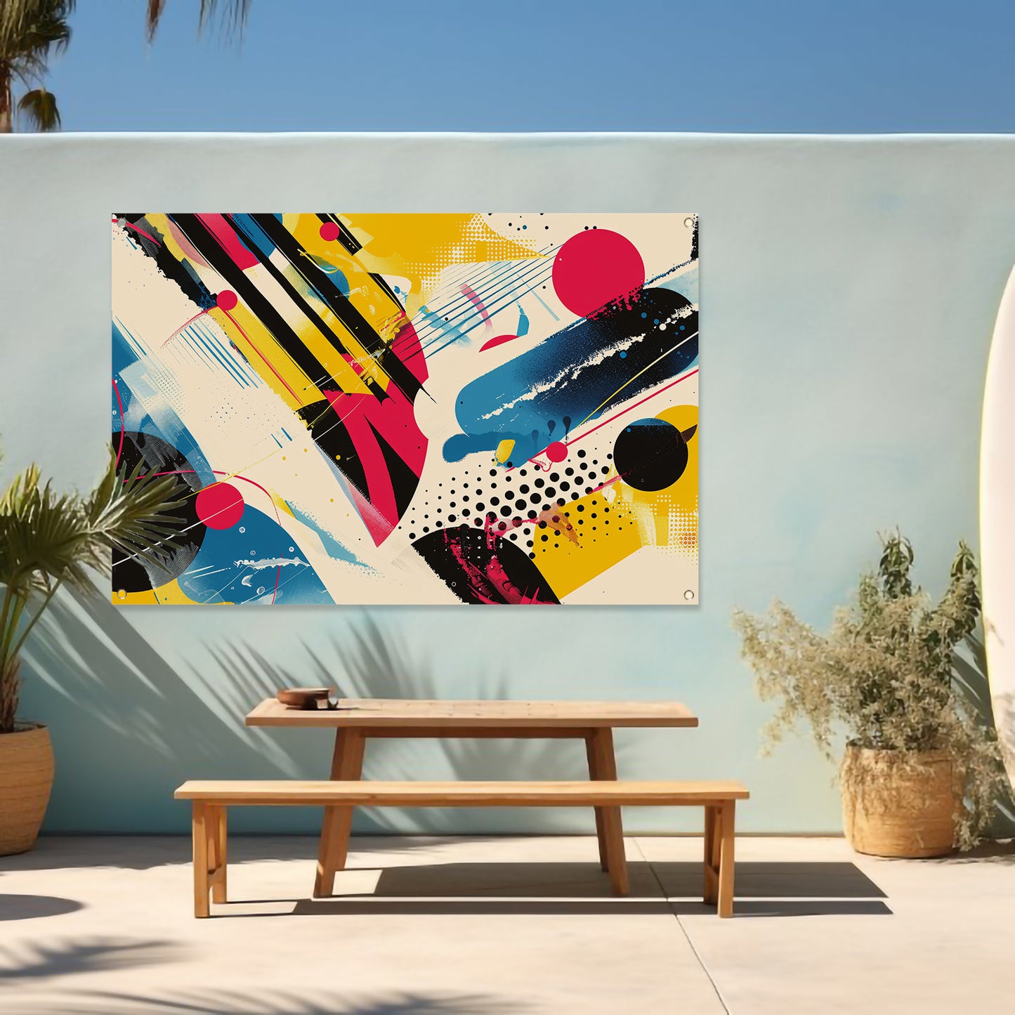 Abstracte kunst met levendige kleuren en vormen tuinposter