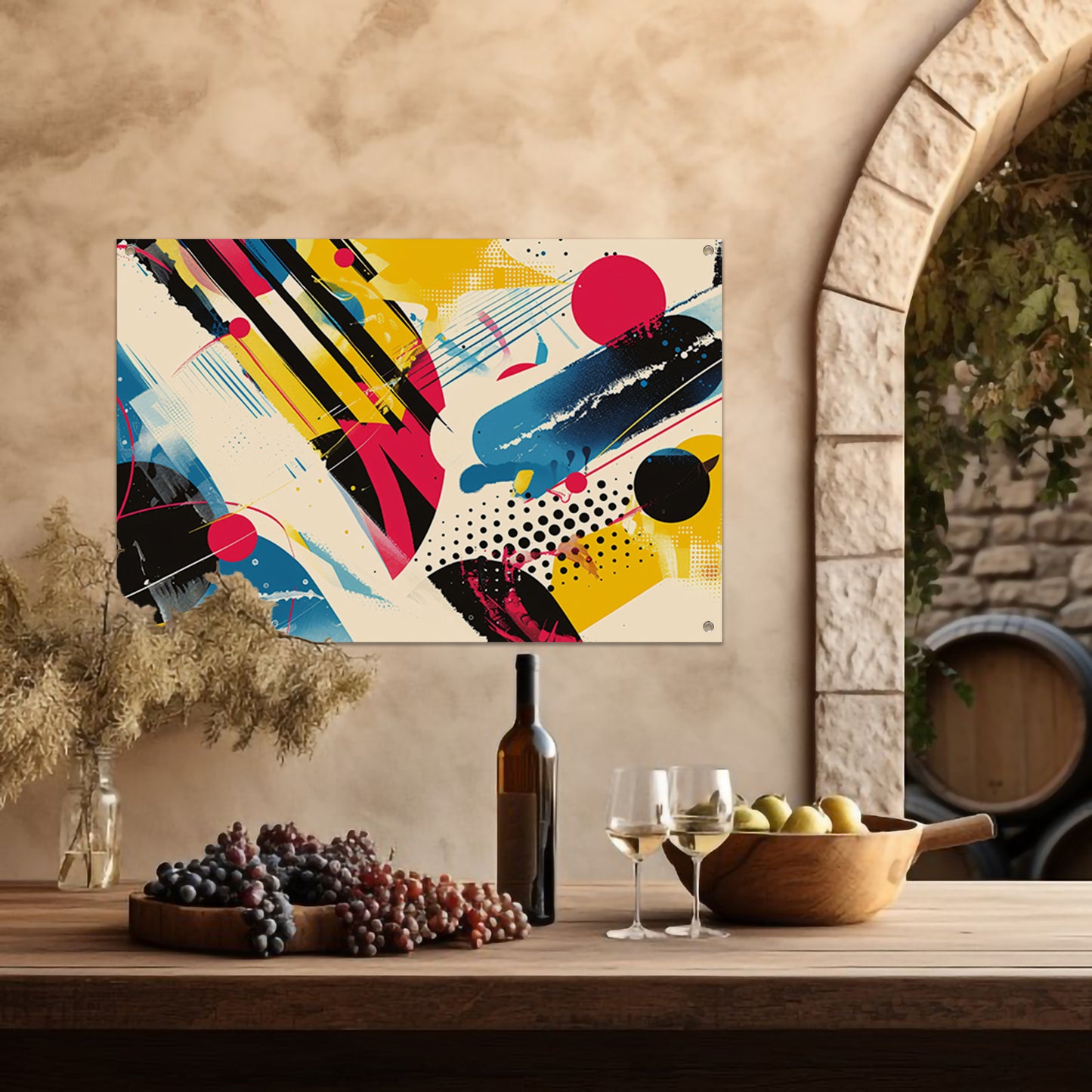 Abstracte kunst met levendige kleuren en vormen tuinposter