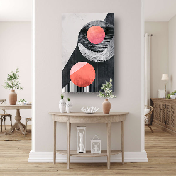Abstract Vormen in Roze en Zwart canvas met baklijst
